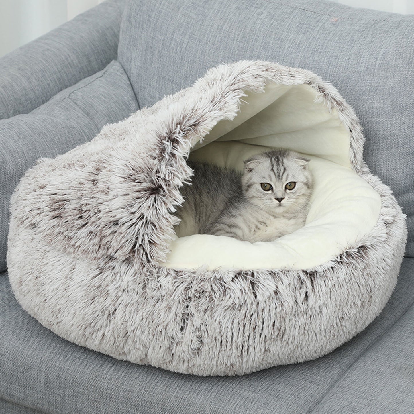 Darzheoy Hooded Plush Pet Cave Bed