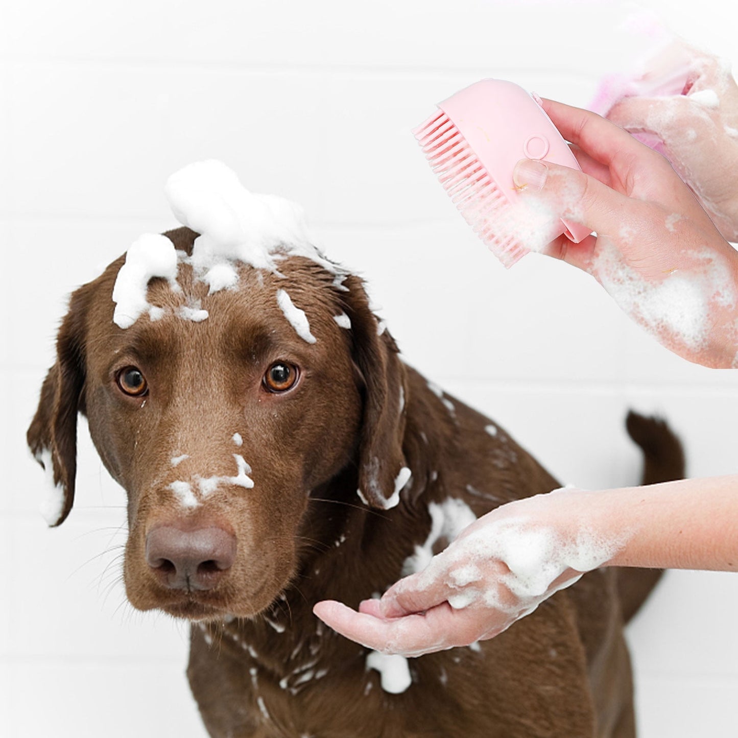 Poochi Pets Soft Pet Scrub Massage Dispenser Grooming Shower Brush