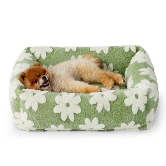 Daisies Green Plush Pet Nest Bed