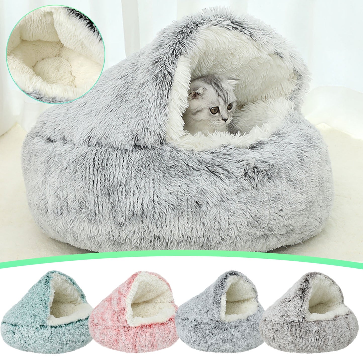 Darzheoy Hooded Plush Pet Cave Bed