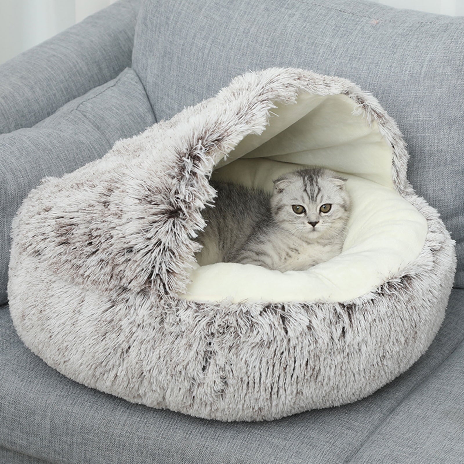Darzheoy Hooded Plush Pet Cave Bed